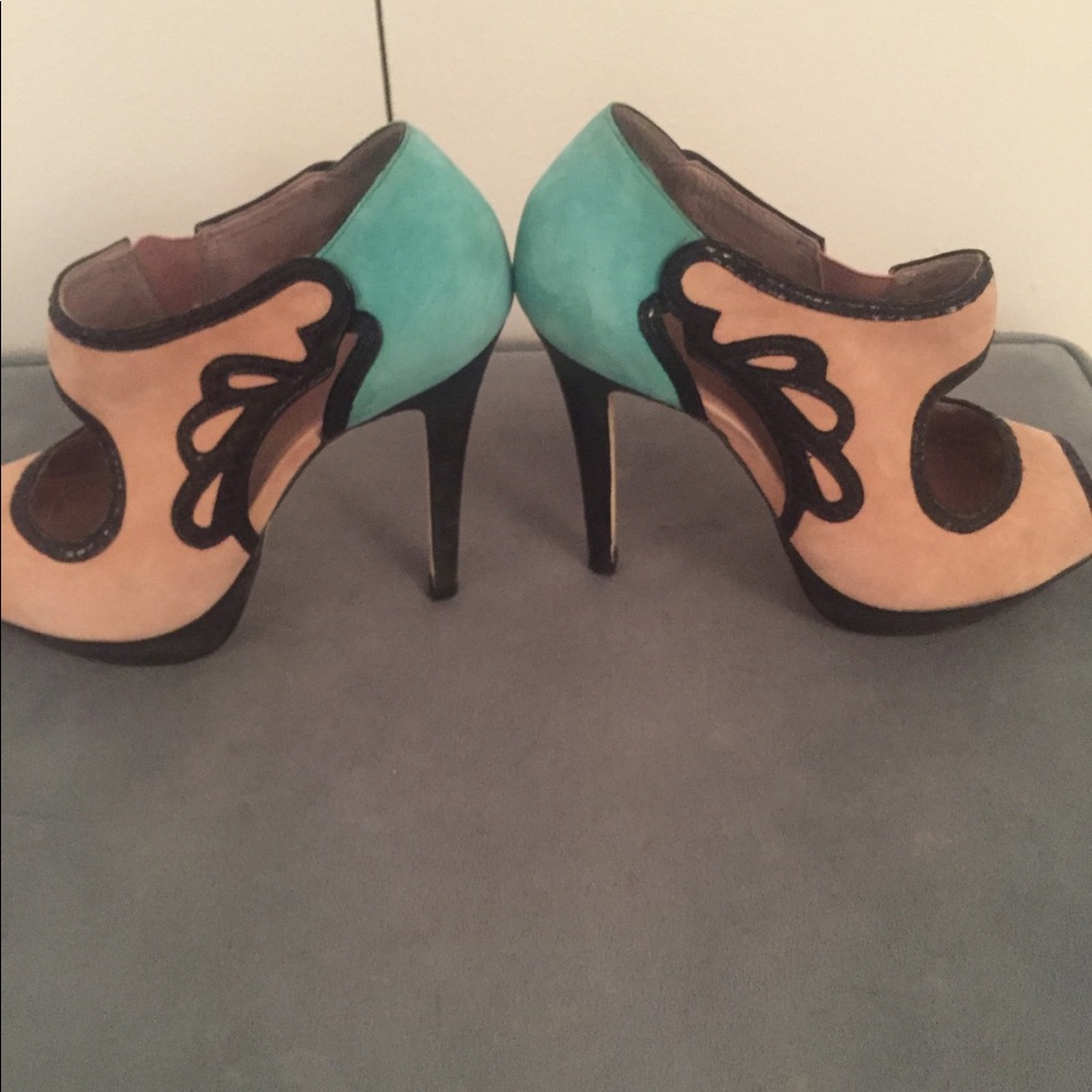 Topshop platform teal and pink heels.